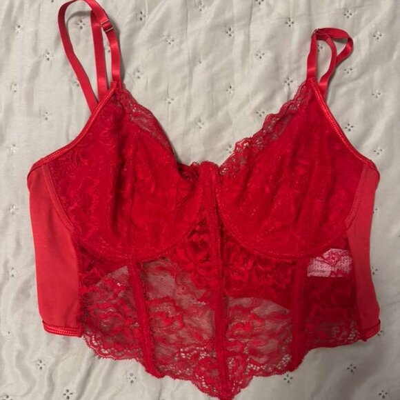 TOP RED Sleeveless floral lace top tube top bustier vest corset top red summer - Picture 2 of 14